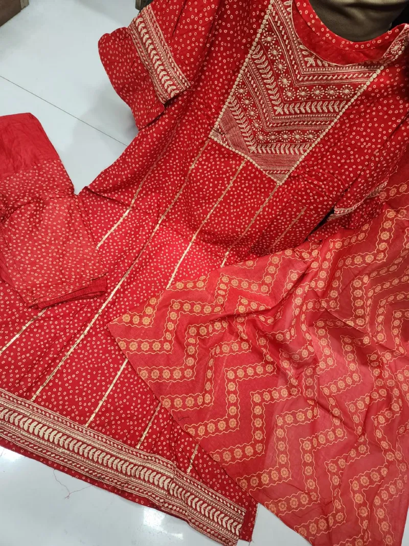 Linen Three Piece with Neck Embroidery, Free Size 42