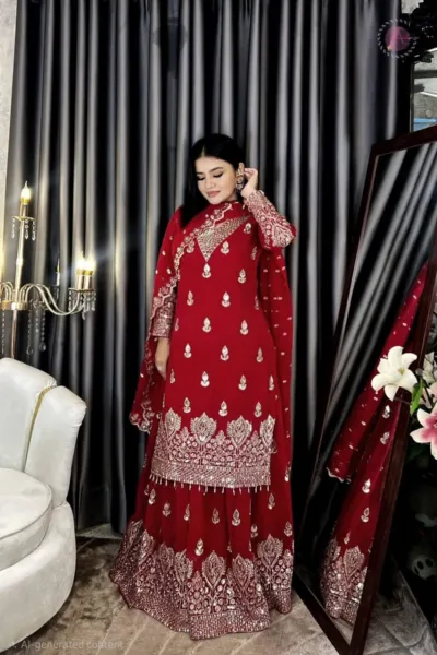 Soft Georgette Eid Party Three Piece with Sequin Work, 45 Inch Long