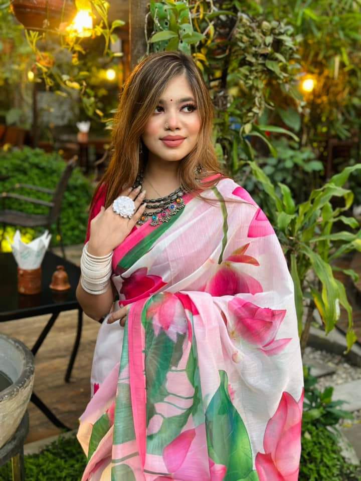 Chanderi Silk Digital Print Saree, 6 Colours