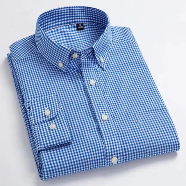Men's Official Check Shirt, Pure Cotton Long Sleeve, 5 Colours