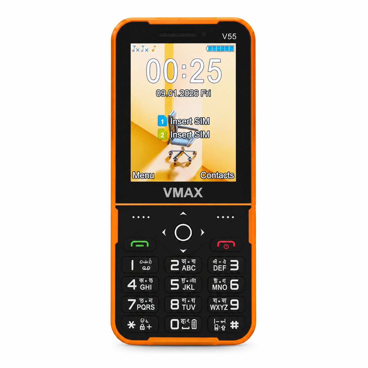 VMAX V55 PRO Max Feature Phone – 2.8 Inch HD Display, Slim Metal Body, 2500mAh Built-In Battery, Type-C Port, Wireless FM, Auto Call Recording & Dual SIM Support