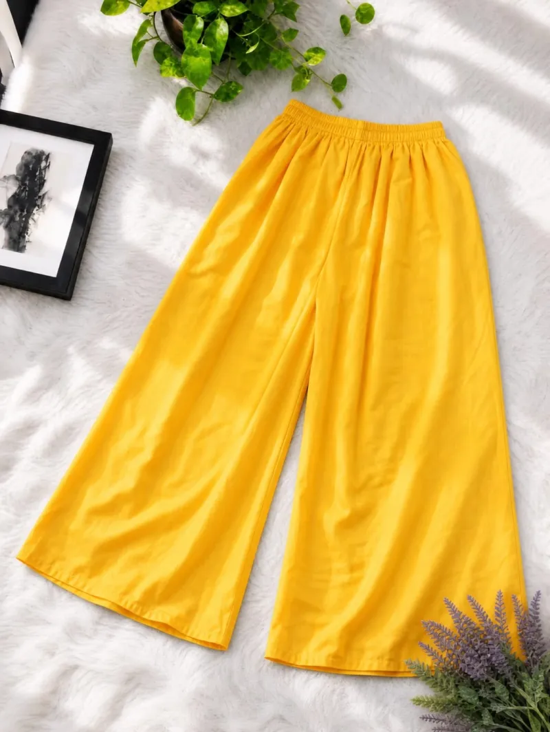 Women's Solid Colour Linen Palazzo, Free Size Waist 28 to 42
