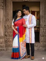 Matching Saree Panjabi Couple Set with Screen and Digital Print