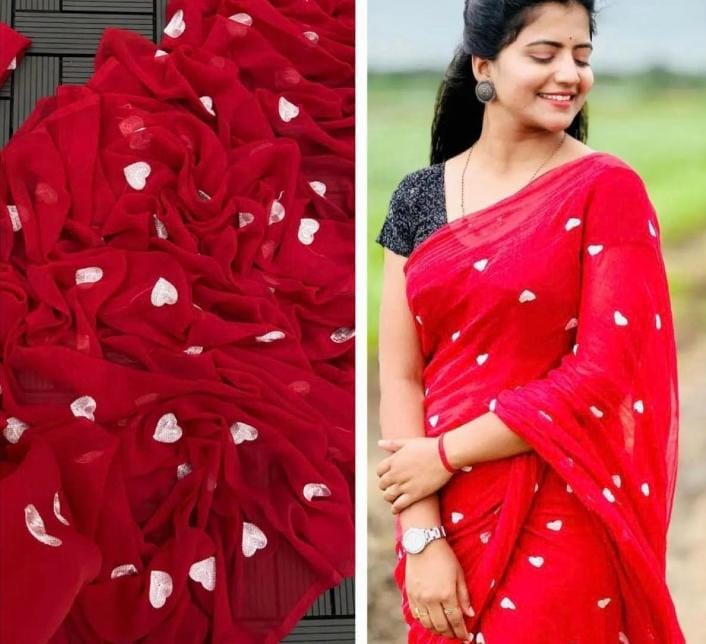 Embroidered Georgette Saree for Women, 3 Colour Choices