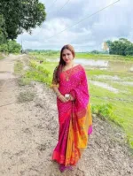 Women's Block Printed Dhupian Silk Saree, 6 Colour Choices