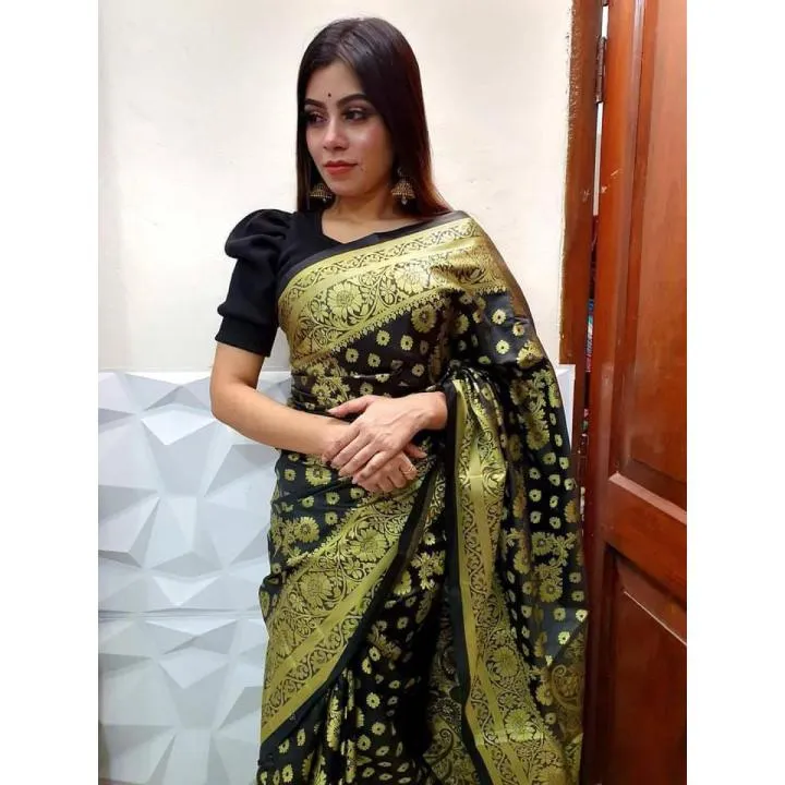 মেয়েদের সিল্ক কাতান শাড়ি, ফুল বডি জরির সুতার কাজ, 6 রং
