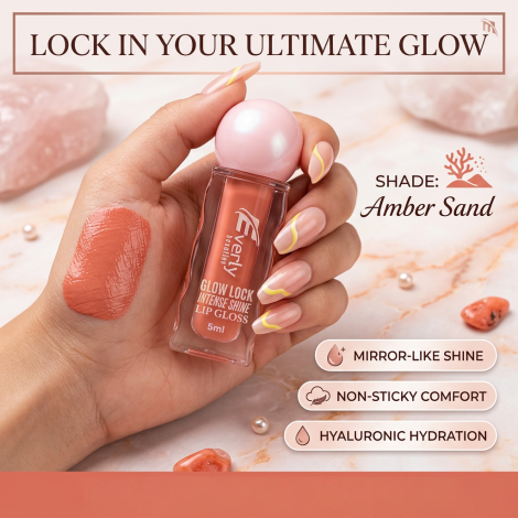Everly Beauties Glow Lock Intense Shine চকচকে লিপ গ্লস, শেড Amber Sand
