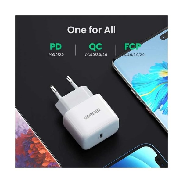 ইউগ্রিন নেক্সোড মিনি CD318 ইউএসবি-সি ২০ওয়াট গ্যান সাদা চার্জার