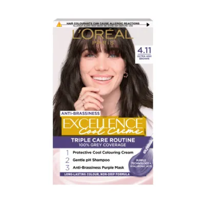 L'Oreal Excellence Cool Creme ট্রিপল কেয়ার হেয়ার কালার - 4.11 Ultra Ash Brown