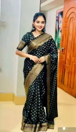 Silk Saree with Screen Print and Matching Blouse, 4 Colours