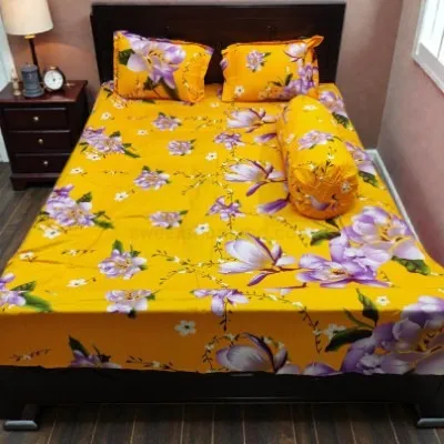 King Size Twill Cotton Bedsheet 8 Feet Long, 4 Piece Set