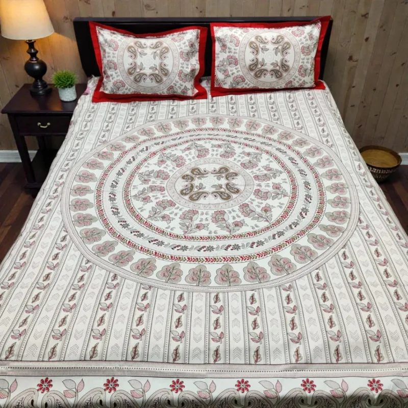 Panel Cotton Bedsheet 8 x 7 Feet with Stitched Pillow Covers