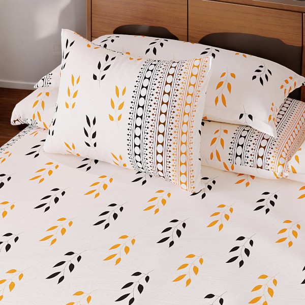 Regal Bed Sheet-301 (Yellow Black Leaf)