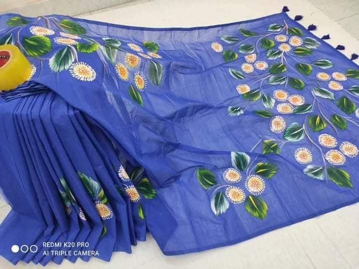 Hand Printed Half Silk Saree for Women, 6 Colour Choices