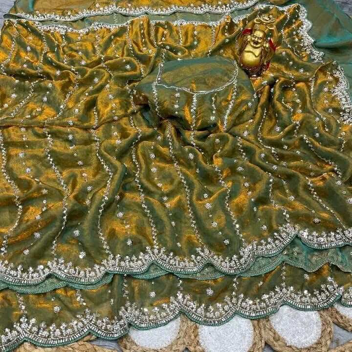 Glossy Fabric Embroidered Saree with Sequin Work and Blouse Piece