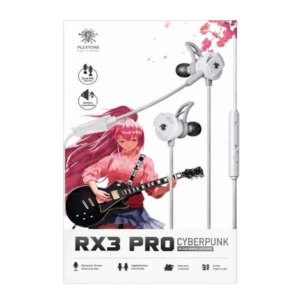 PLEXTONE RX3 Pro Cyberpunk ইন-ইয়ার ওয়্যার্ড গেমিং ইয়ারফোন, ডুয়াল ডিটাচেবল মাইক