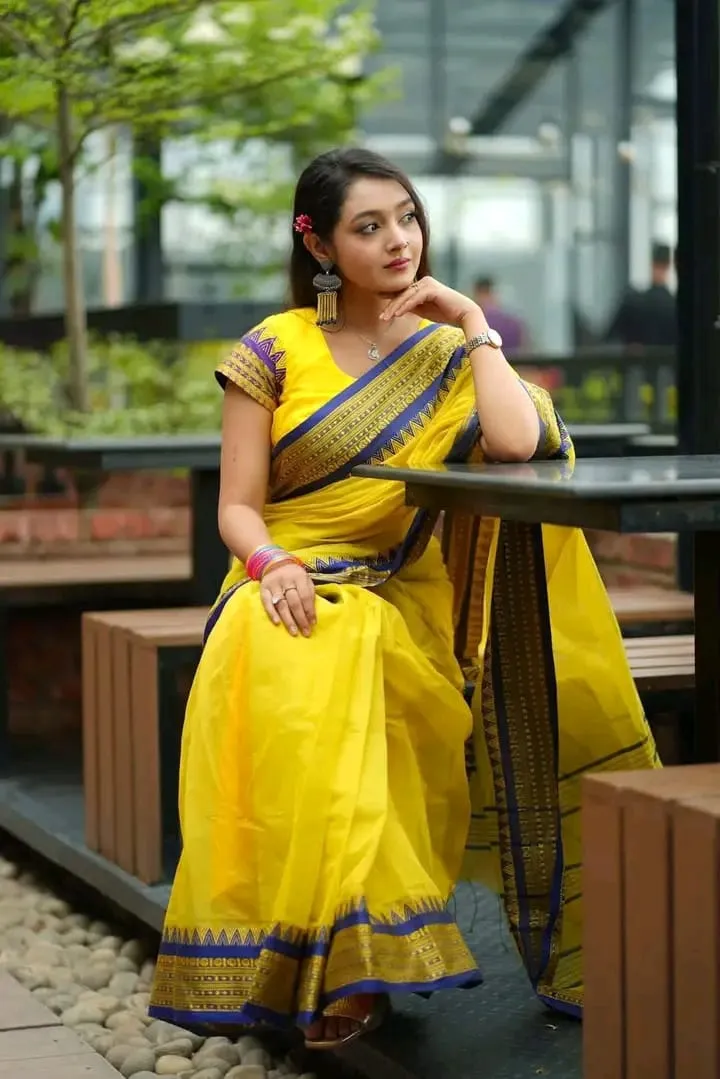 Half Silk Nokshi Paar Saree with Border Design, 4 Colours
