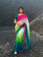 Casual and Party Wear Rainbow Georgette Saree, 6 Colours