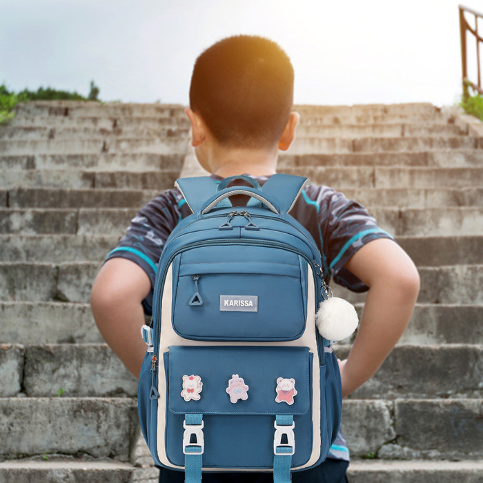 Kids Waterproof Orthopedic Primary Schoolbag for Girls - Navy Blue