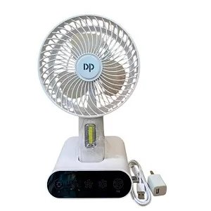 DP 7624 রিচার্জেবল পোর্টেবল USB টেবিল ফ্যান, বিল্ট-ইন LED লাইটসহ
