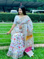 Half Silk Screen Printed Saree in 6 Colours, 12 Haath