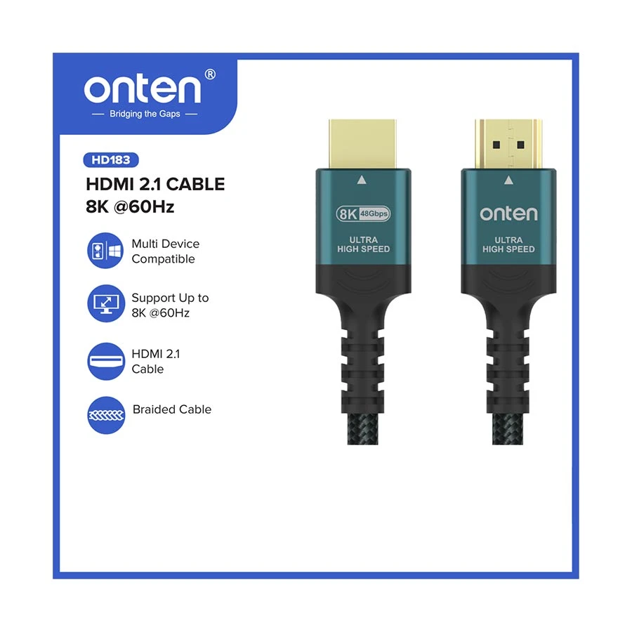 Onten OTN-HD183 HDMI 2.1 Male to Male 1.5 Meter 8K Cable Black