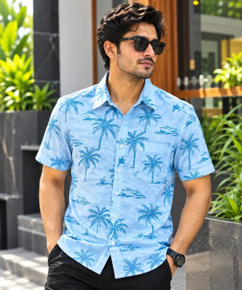 ছেলেদের প্রিন্টেড হাফ স্লিভ কটন শার্ট, M থেকে XXL