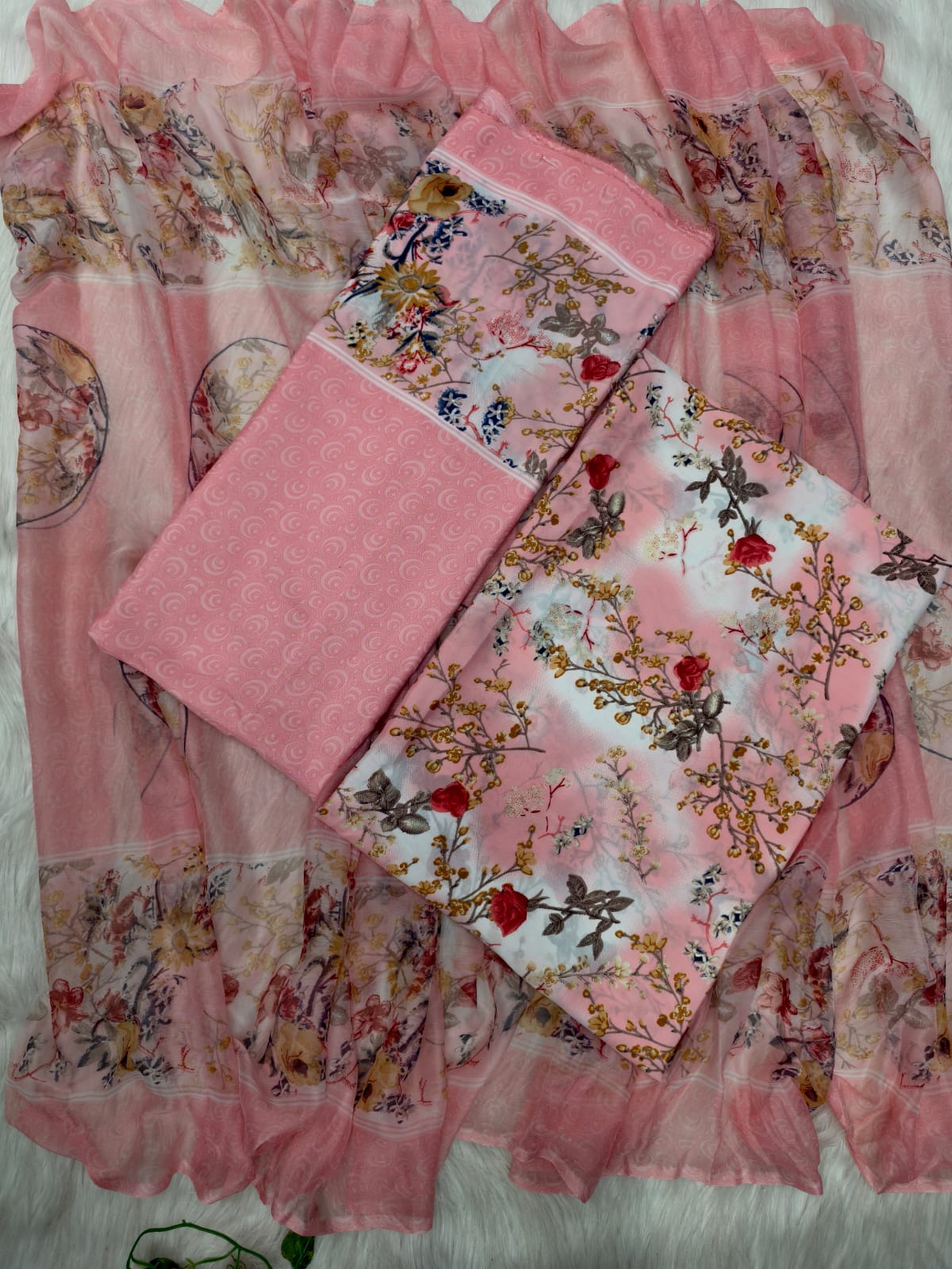 Risika Silk Unstitched Three Piece with Floral Print