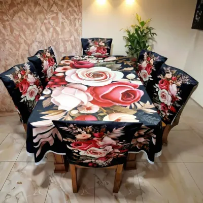 চেয়ার কভারসহ 3D প্রিন্ট টেবিল ক্লথ সেট – 7ft x 5ft