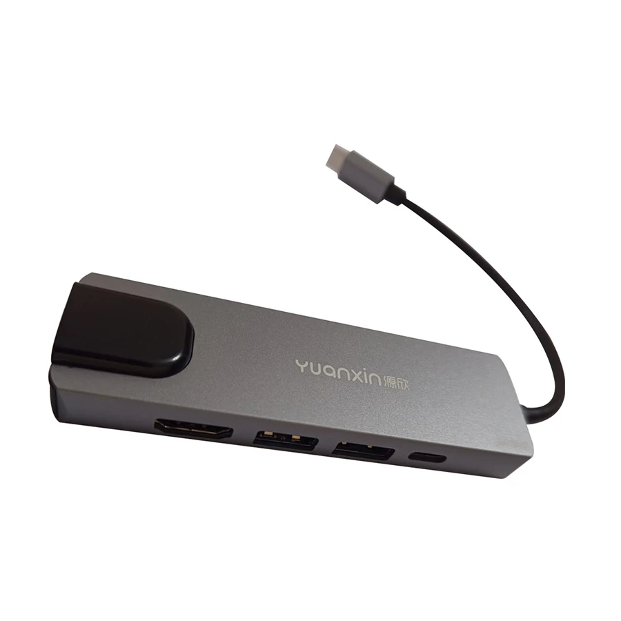 Yuanxin X-D0305 Type-C to HDMI, Dual USB, RJ45 & PD Converter Gray