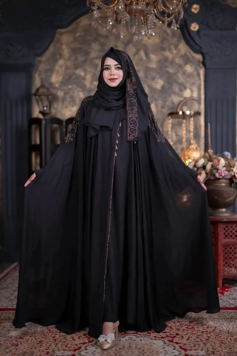 Nurjahan Stone Work Abaya with Inner, Koti and Hijab