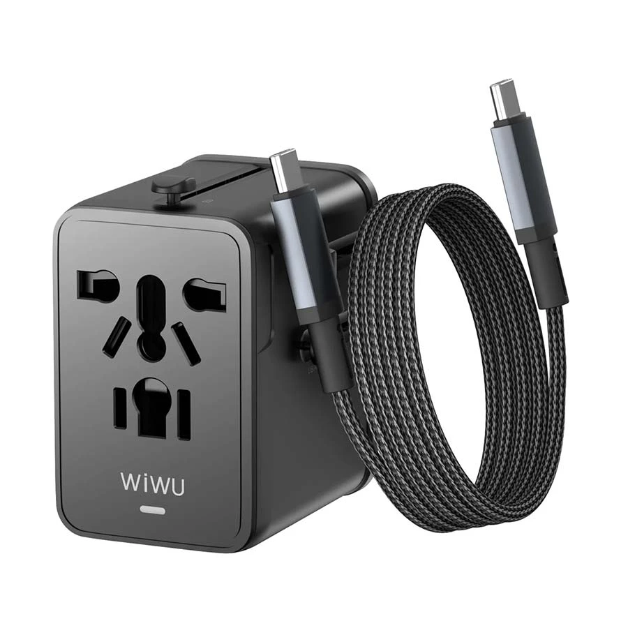 WiWU Universal Plug 20W GaN Travel Charger with AC Outlet, Black