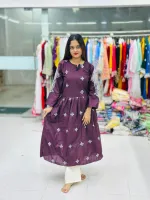 Women's Anarkali Two Piece Gown, AC Cotton with Embroidery