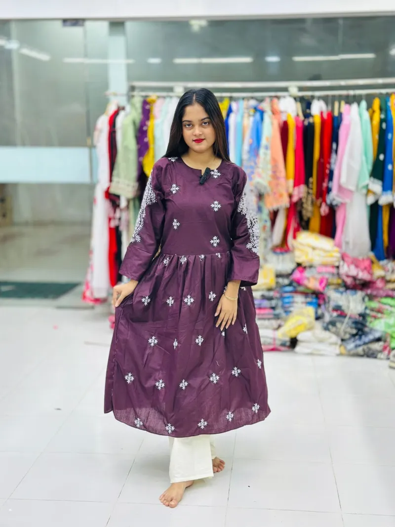 Women's Anarkali Two Piece Gown, AC Cotton with Embroidery