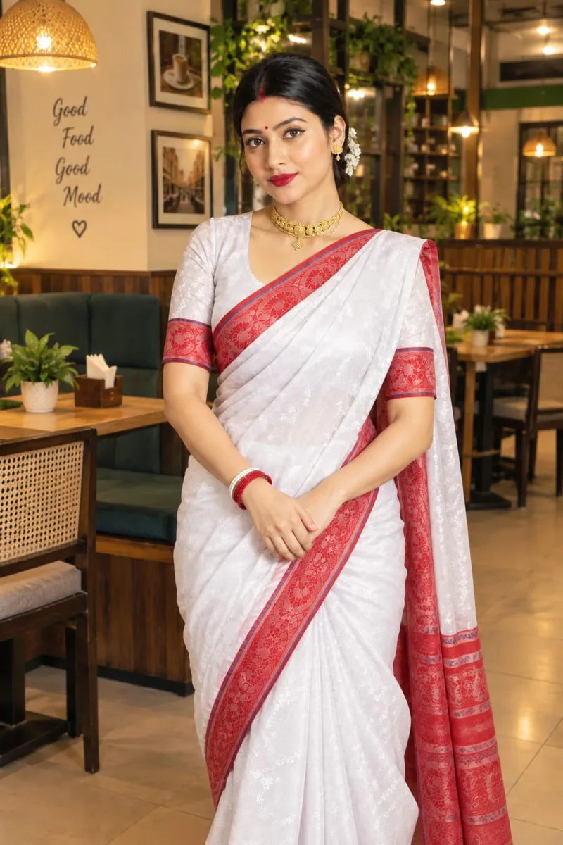 Soft Silk Katan Saree for Puja and Festivals, with Blouse Piece