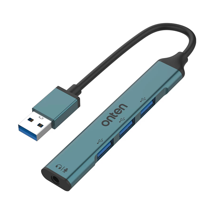 Onten OTN-5706 USB to Tri USB & 3.5mm Audio Converter Crystal Teal