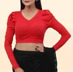 Knit Fabric Crop Top Blouse, Slim Fit, 4 Colour Choices