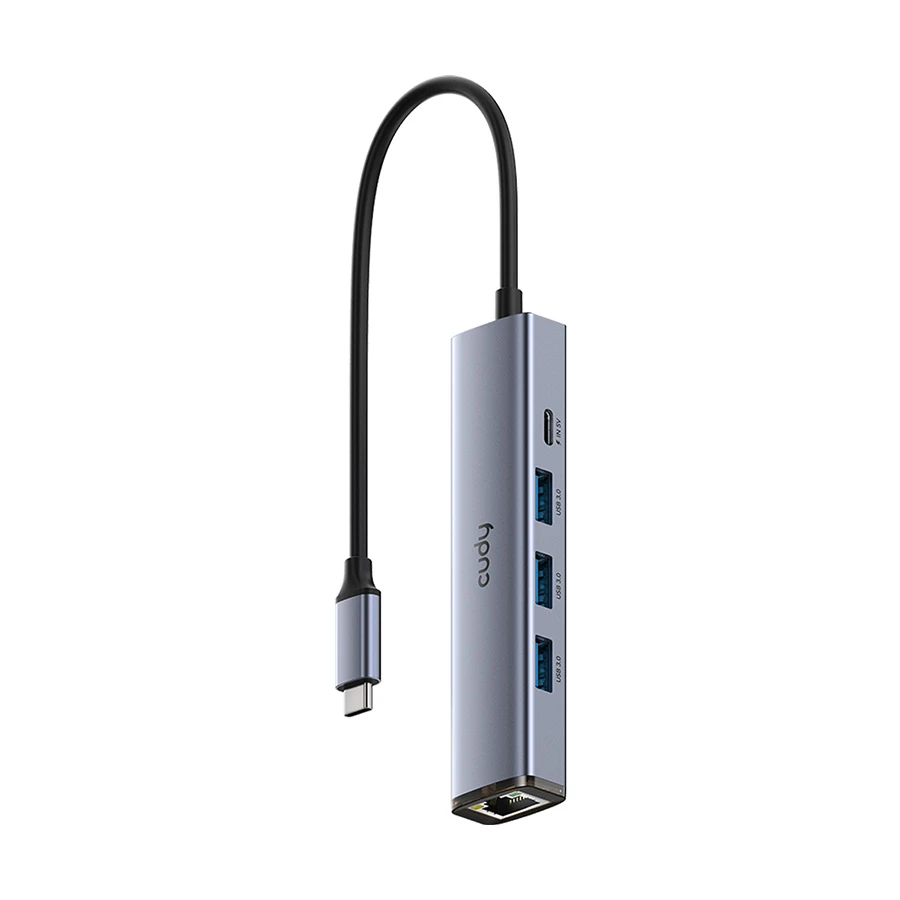 Cudy UH605 USB-C to Tri USB 3.2, Type-C & Gigabit LAN Hub Silver Gray