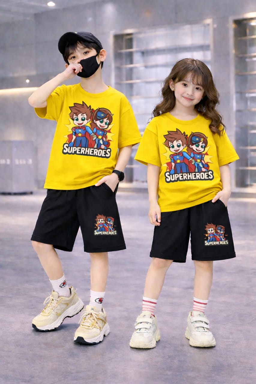 Cotton Drop Shoulder Tee and Pant Set for Boys and Girls