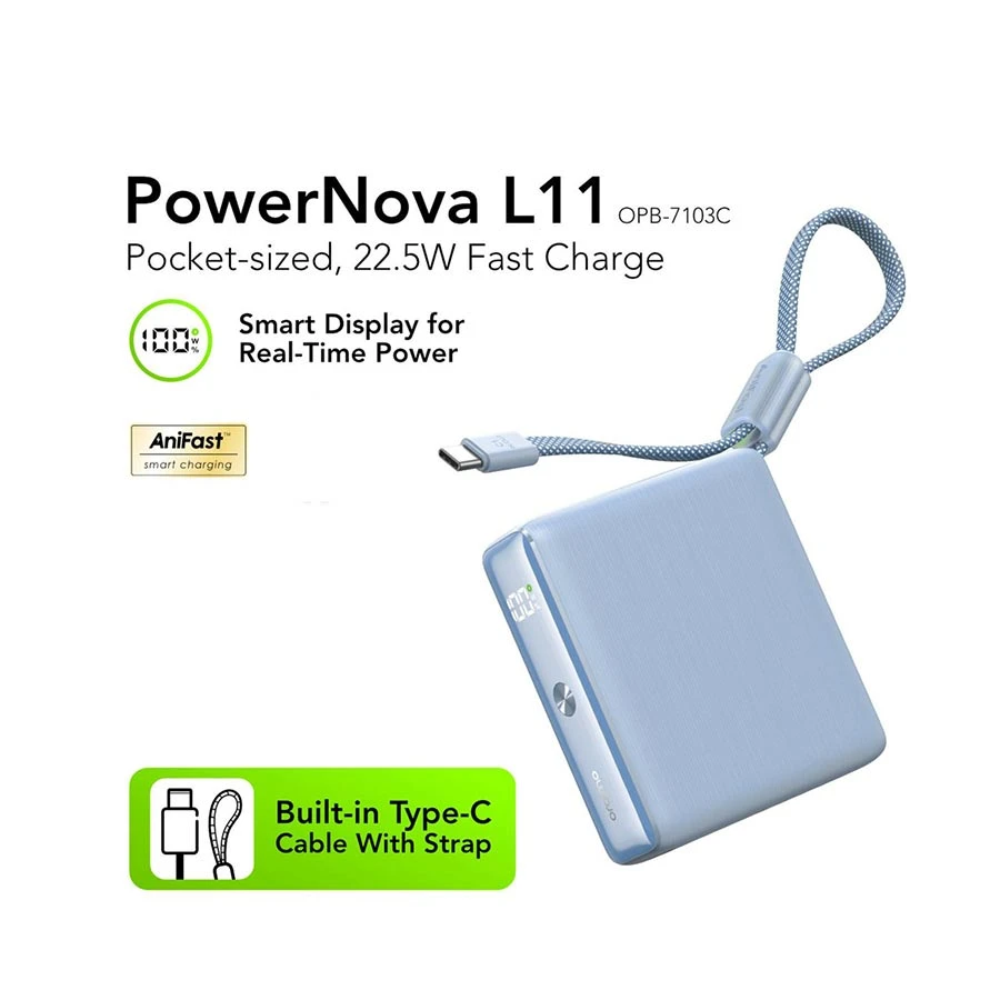 Oraimo PowerNova L11 10000mAh 22.5W Power Bank with Display Blue