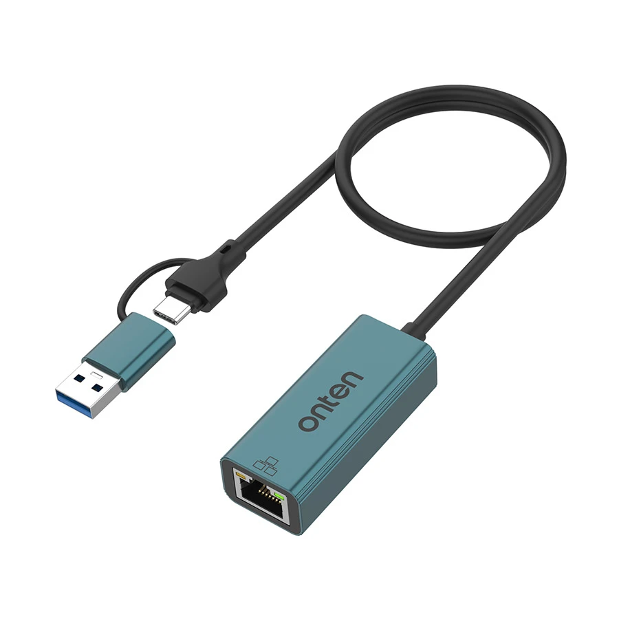 Onten OTN-UE106 Type-C & USB Male to LAN Female Gray Converter