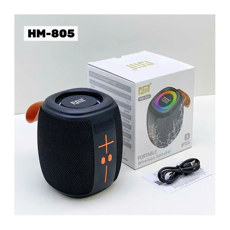 HM-805 পোর্টেবল ব্লুটুথ স্পিকার, RGB লাইটসহ (কালো)