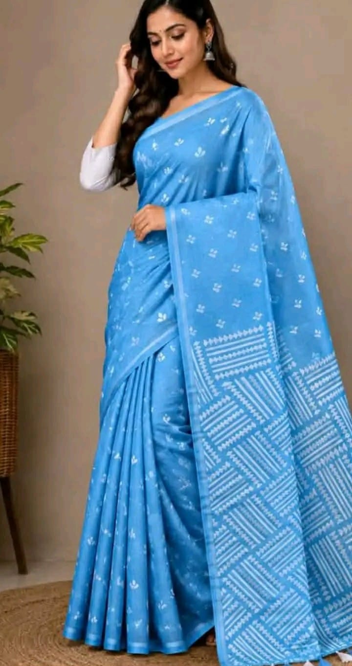 Lightweight Half Silk Jamdani Screen Print Saree, 5 Colours