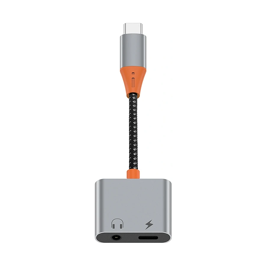 WiWU LT10 Type-C Male to Type-C & 3.5mm Female Converter, Space Gray