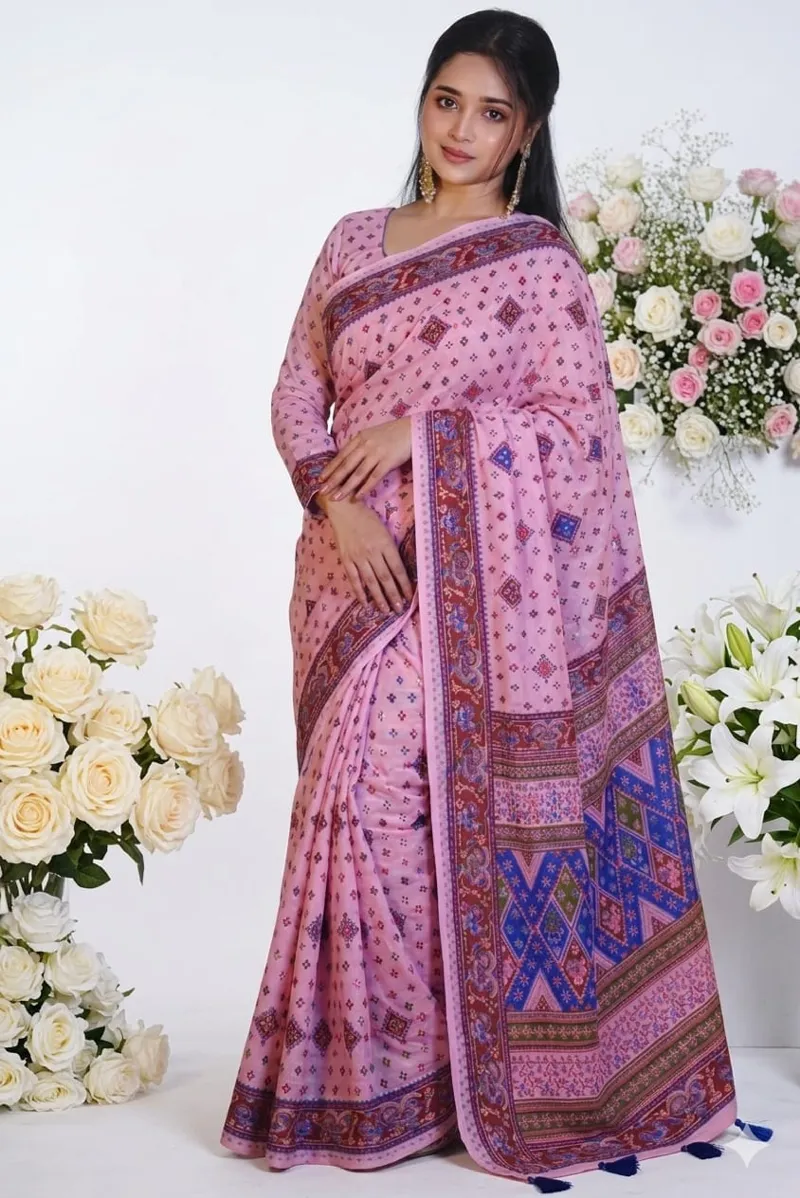 Pure Cotton Block and Screen Print Saree with Blouse Piece