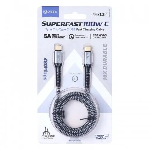 ZOOOK Superfast 100W C USB Type-C To Type-C Fast Charging Cable