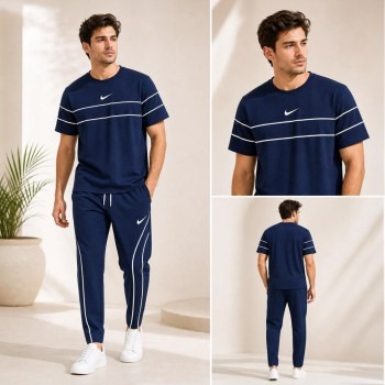 Men's Summer Tracksuit Set, PP Fabric T-Shirt and Trouser, 4 Colours