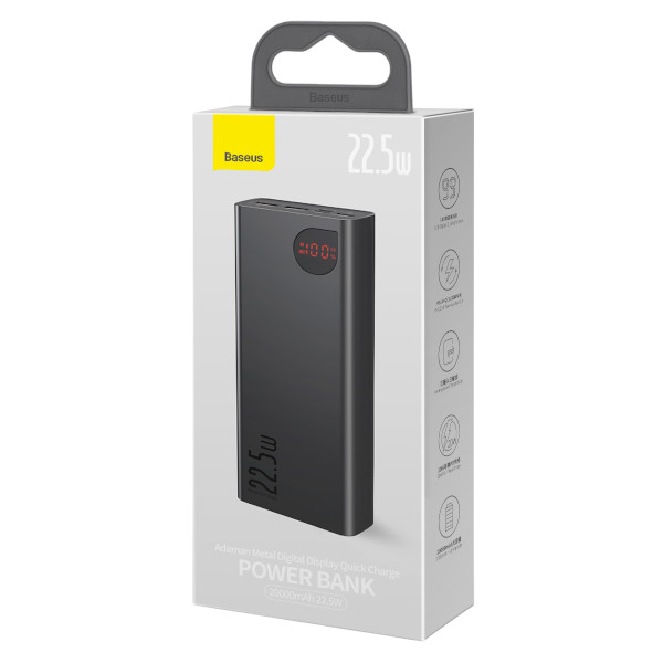 Baseus Adaman 20000mAh 22.5W মেটাল পাওয়ার ব্যাংক, ডিজিটাল ডিসপ্লে – কালো