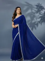 Georgette Saree with Stone Work and Lace, Matching Blouse