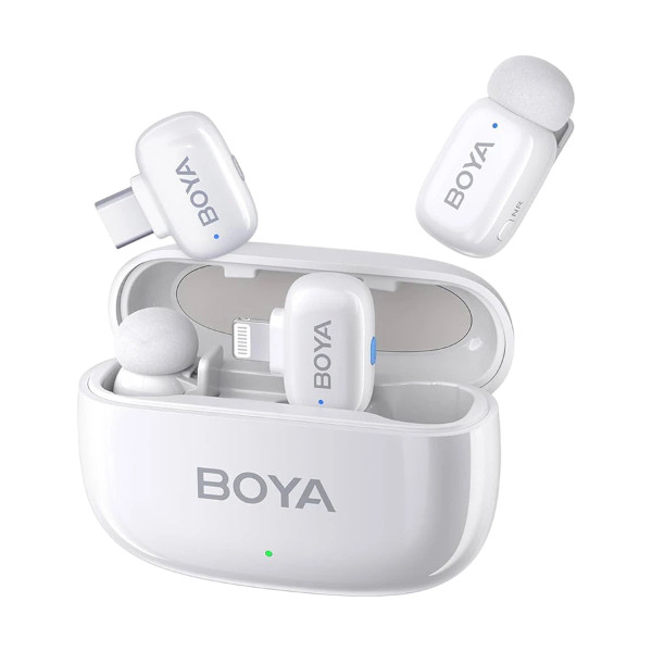 Boya Mini-13 2.4G ওয়্যারলেস সাদা মাইক্রোফোন ফর অ্যান্ড্রয়েড ও আইওএস (2xRX, 2xTX)